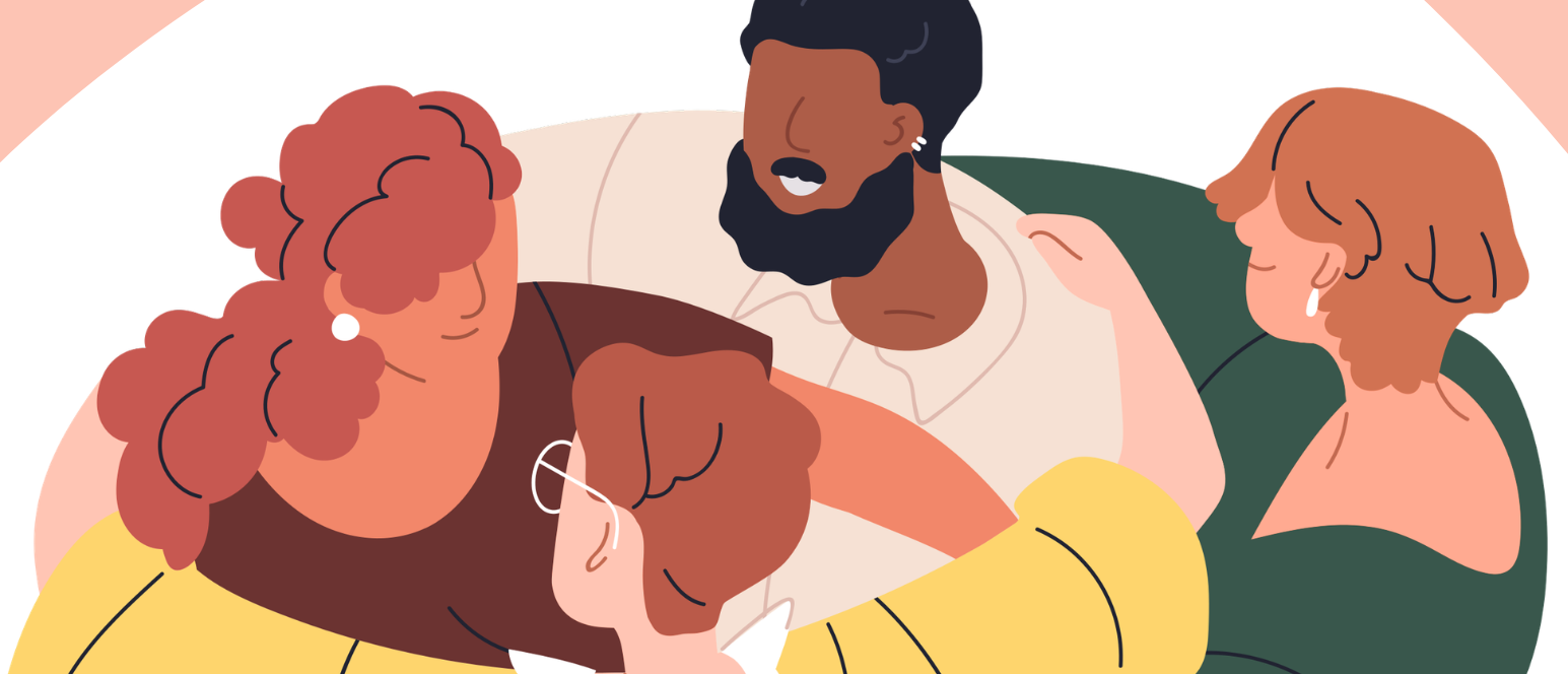 illustration of group of people hugging
